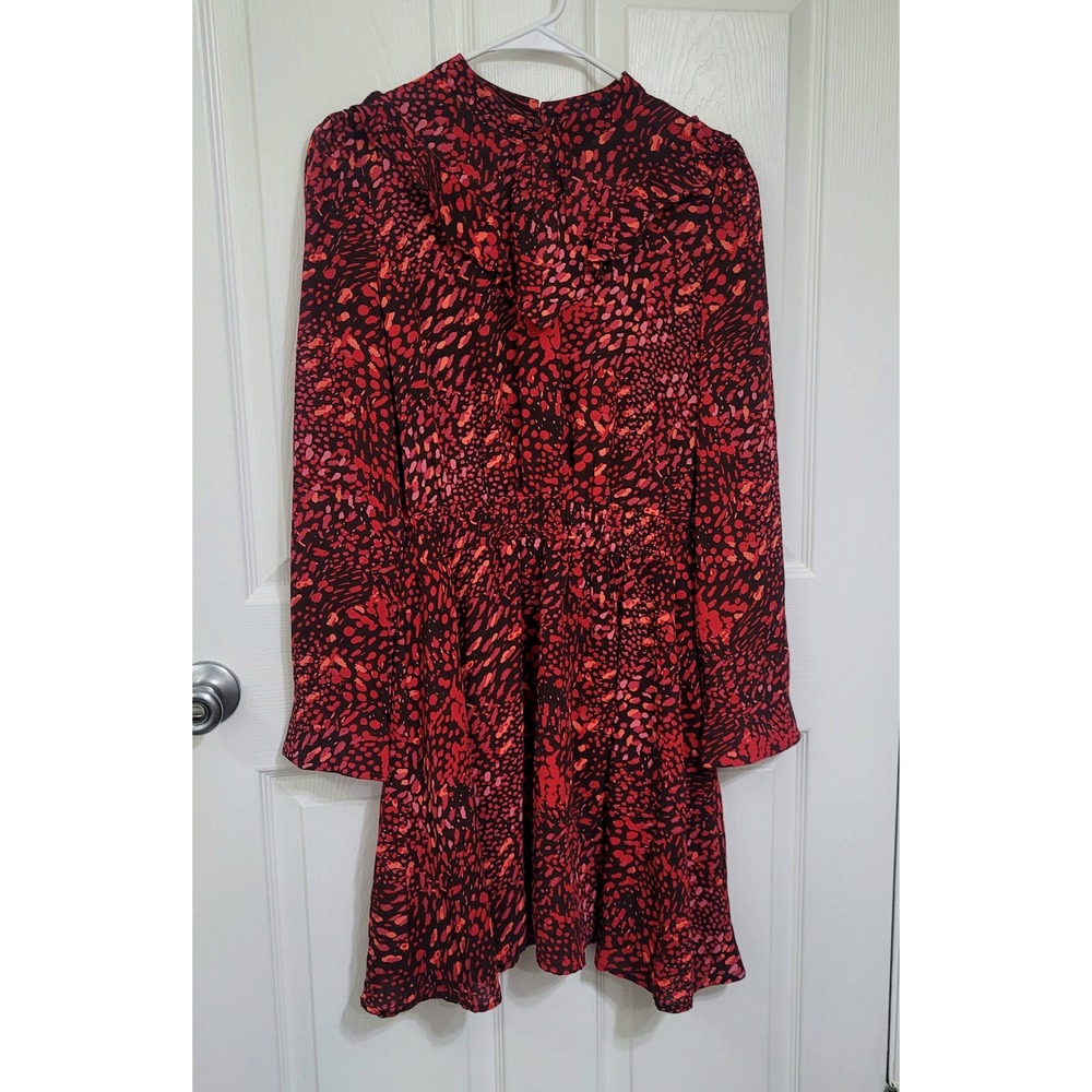 TC.EC Wild at Heart Burgundy Red Animal Print Ruffle Mini Dress Large NWT